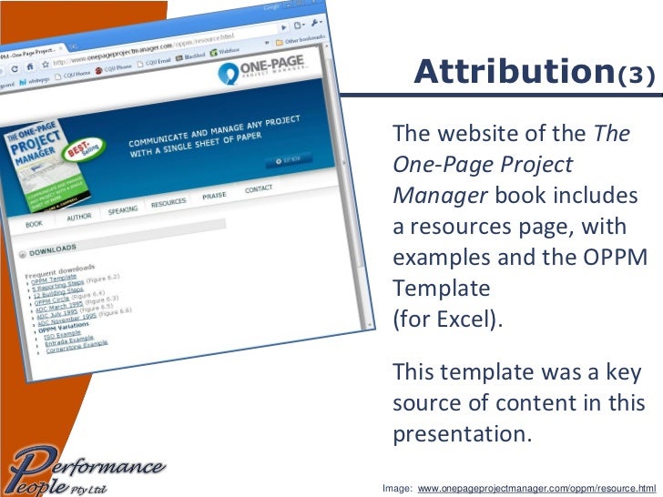 using the one page project manager