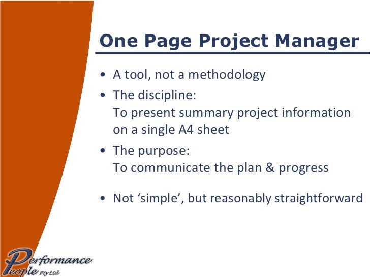 using the one page project manager