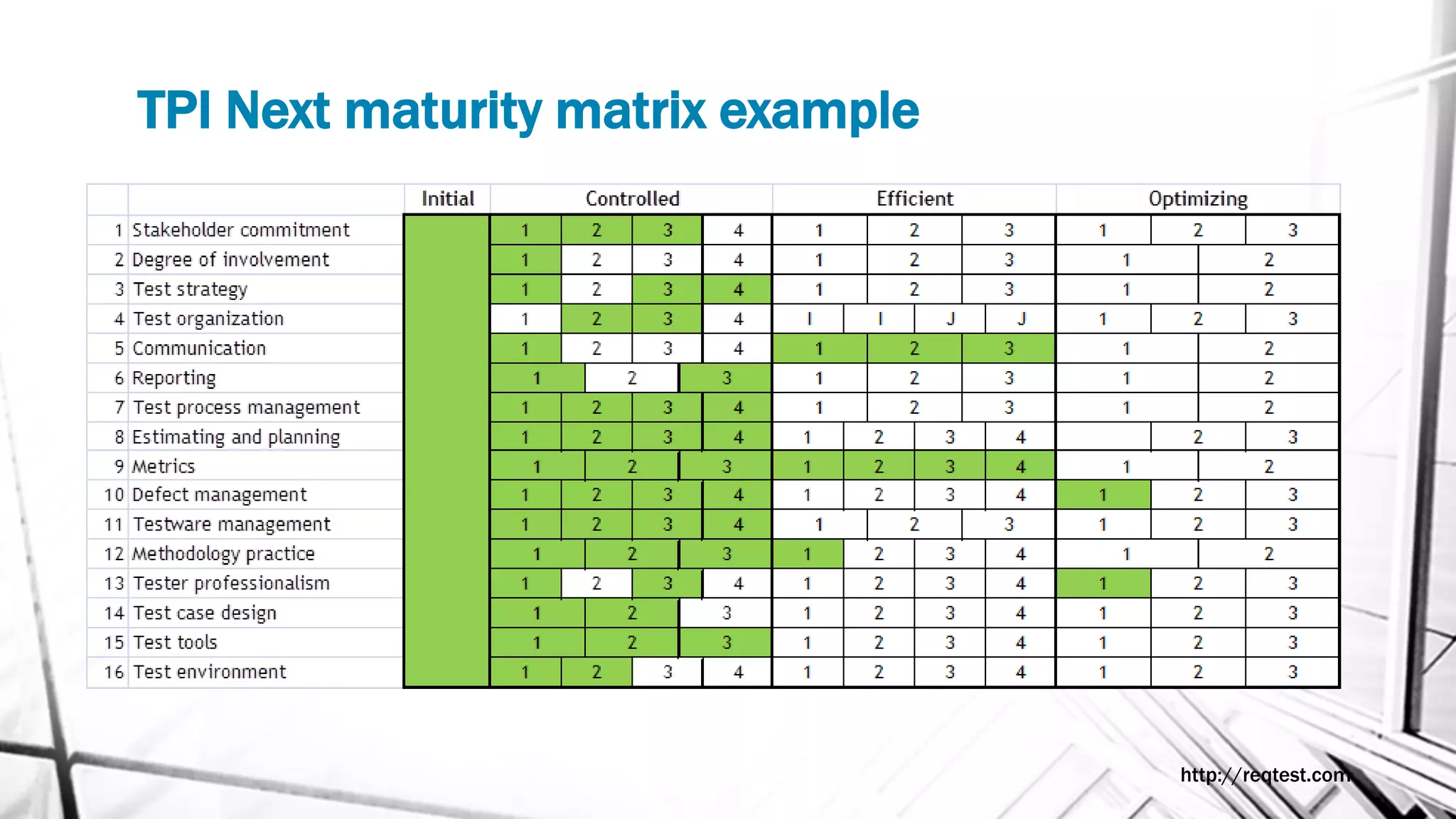 TPI Next maturity matrix example
http://reqtest.com
 