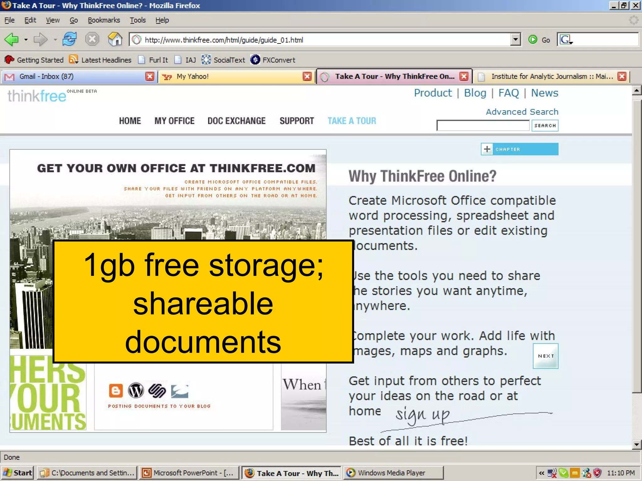 Thinkfree #1 1gb free storage; shareable documents 