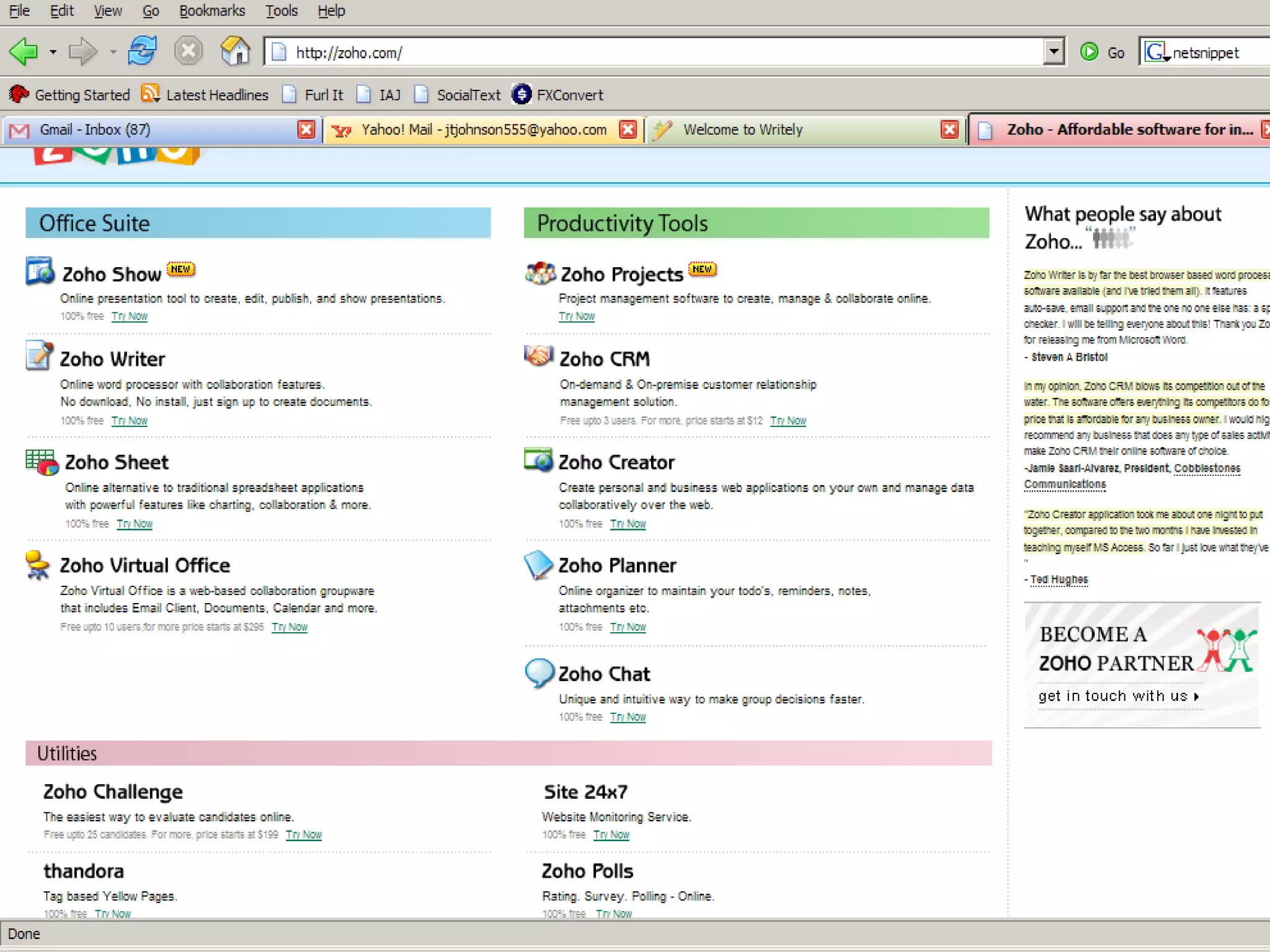 Zoho homepage / 