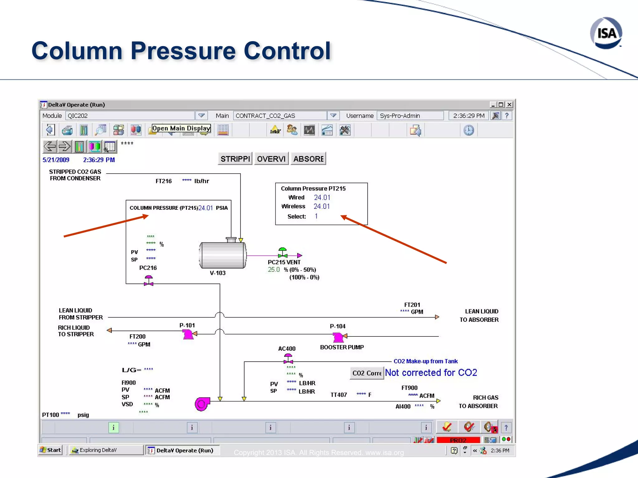 Column Pressure Control

Copyright 2013 ISA. All Rights Reserved. www.isa.org
Presented at ISA Automation Week 2013
Nashville, Tennessee •Renaissance Nashville, USA, 4-7 November 2013

 