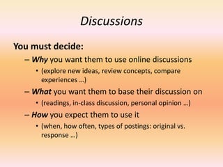 The role of the InstructorTo create a dynamic and academically effective learning environmentPalloff and Pratt (2001) state “the key to success in our online classes rests not with the content that is being presented but with the method by which the course is being delivered” (p. 152). 