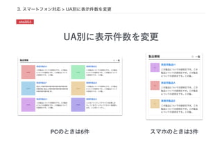 3. スマートフォン対応 > UA別に表示件数を変更
UA別に表示件数を変更
スマホのときは3件PCのときは6件
site2015
 
