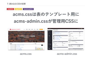 acms.cssは表のテンプレート用に
acms-admin.cssが管理用CSSに
7. 読み込むCSSの変更
acms-admin.cssacms.css
site2015 blog2015 bootstrap2015
 