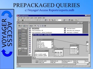VOYAGERACCESSPREPACKAGED QUERIES
c:VoyagerAccess Reportsreports.mdb
 