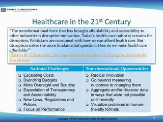 Healthcare in the 21st Century
“The transformational force that has brought affordability and accessibility to
other indus...