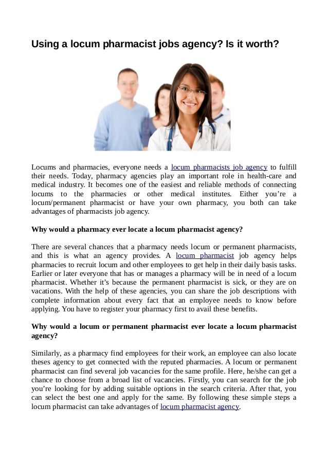 Using A Locum Pharmacist Jobs Agency Is It Worth