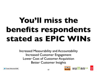 You’ll miss the
beneﬁts respondents
stated as EPIC WINs
  Increased Measurability and Accountability
       Increased Cust...