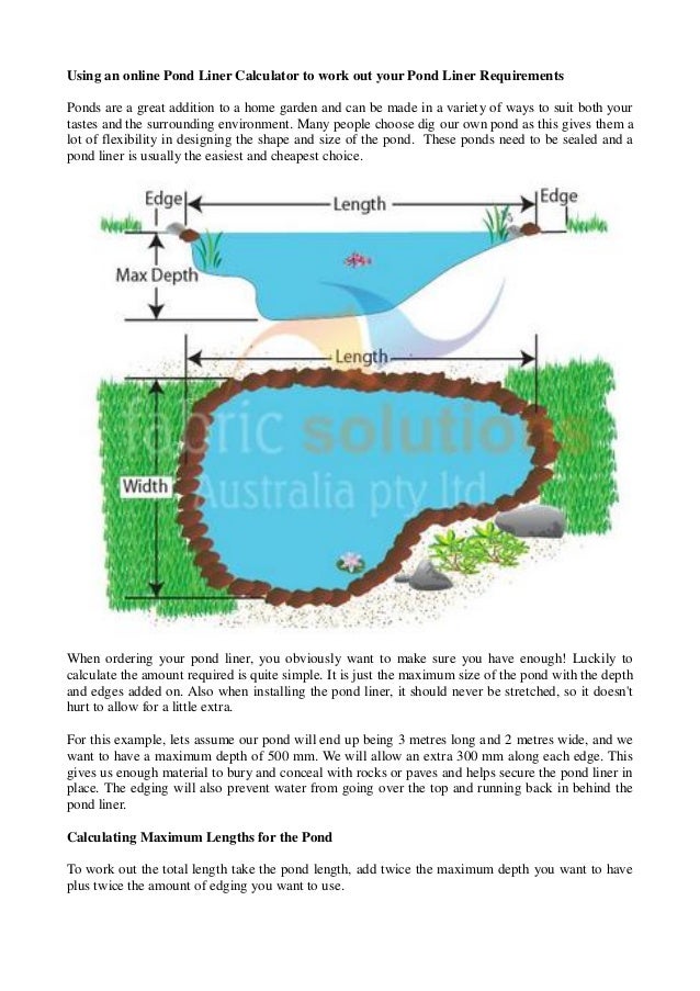 Using an online pond liner calculator to work out your pond liner