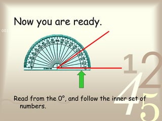 421
0011 0010 1010 1101 0001 0100 1011
Now you are ready.
Read from the 0°, and follow the inner set of
numbers.
 
