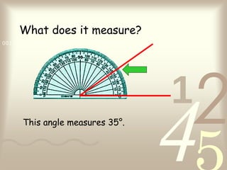 421
0011 0010 1010 1101 0001 0100 1011
What does it measure?
This angle measures 35°.
 