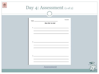 Day 4: Assessment (1 of 2)
Assessment
 