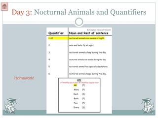 Day 3: Nocturnal Animals and Quantifiers
Homework!
 