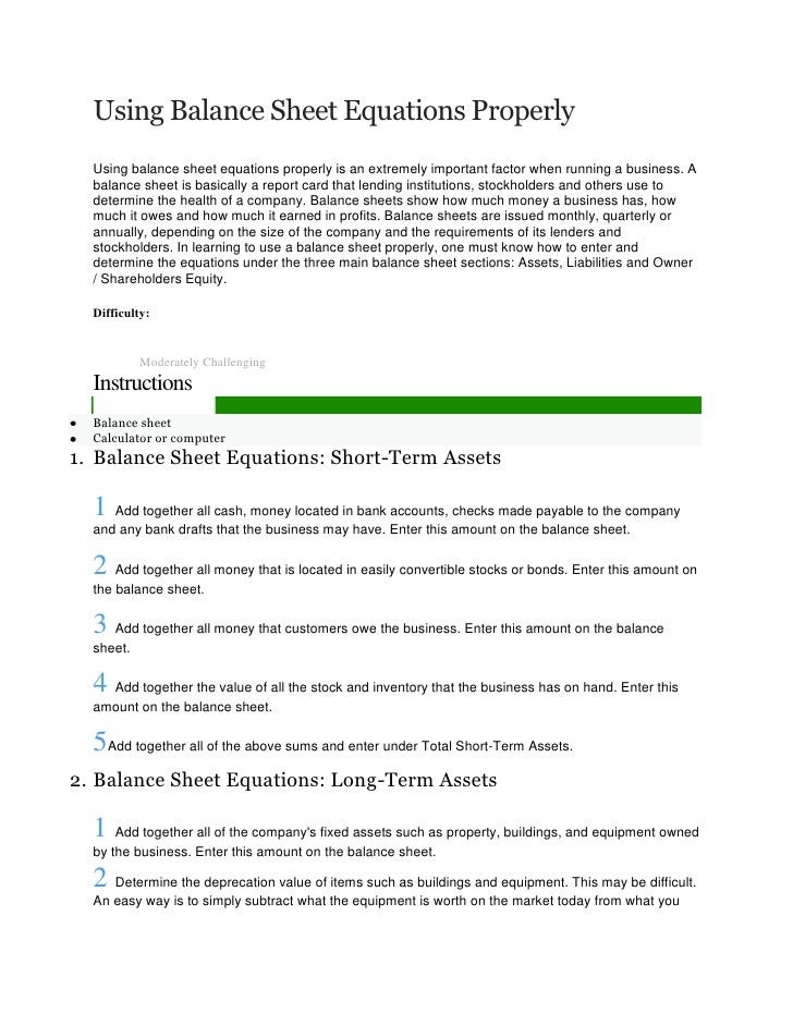 using balance sheet equations properly