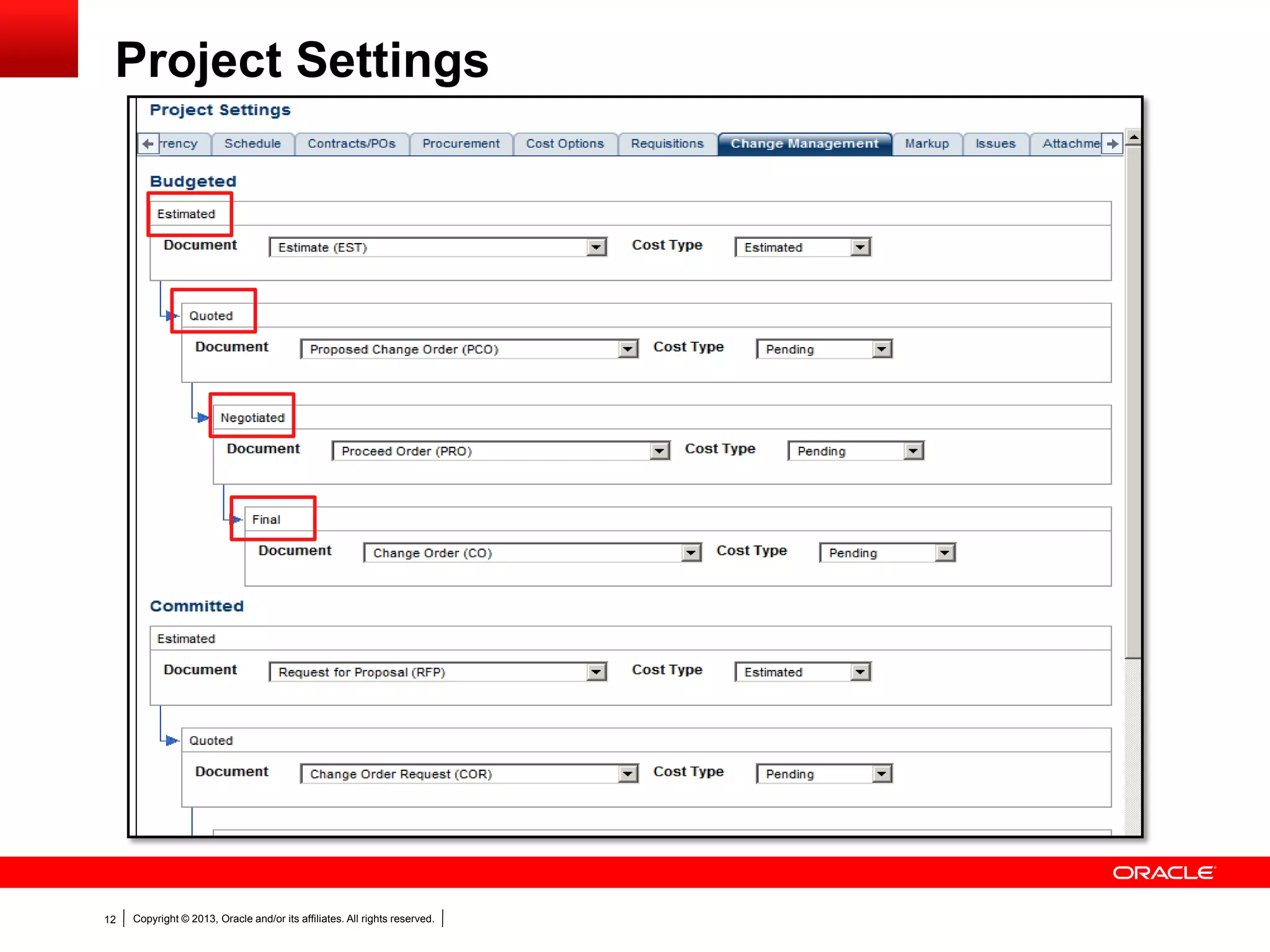 Copyright © 2013, Oracle and/or its affiliates. All rights reserved.12
Project Settings
 