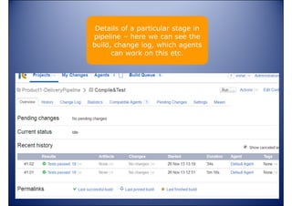 Details of a particular stage in
pipeline – here we can see the
build, change log, which agents
can work on this etc.

www.vishalbiyani.com

 