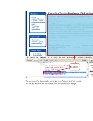 The next screenshot shows you the "contentpaneopen" class for an article heading.
This includes the article title and the PDF, Print, and Email icons to the right.
 