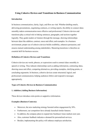Clarifying Devices. Examples Mastering Cohesive Devices and Transitions for Effective Business ...