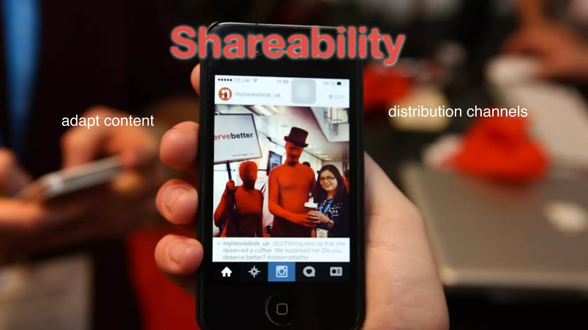 Shareability
distribution channels
adapt content
 