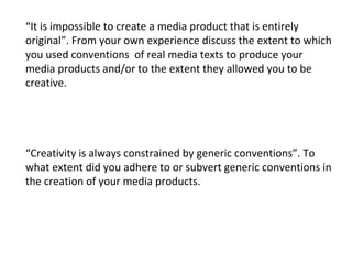 Media Text Reality Example Using conventions from real media text. | PPT