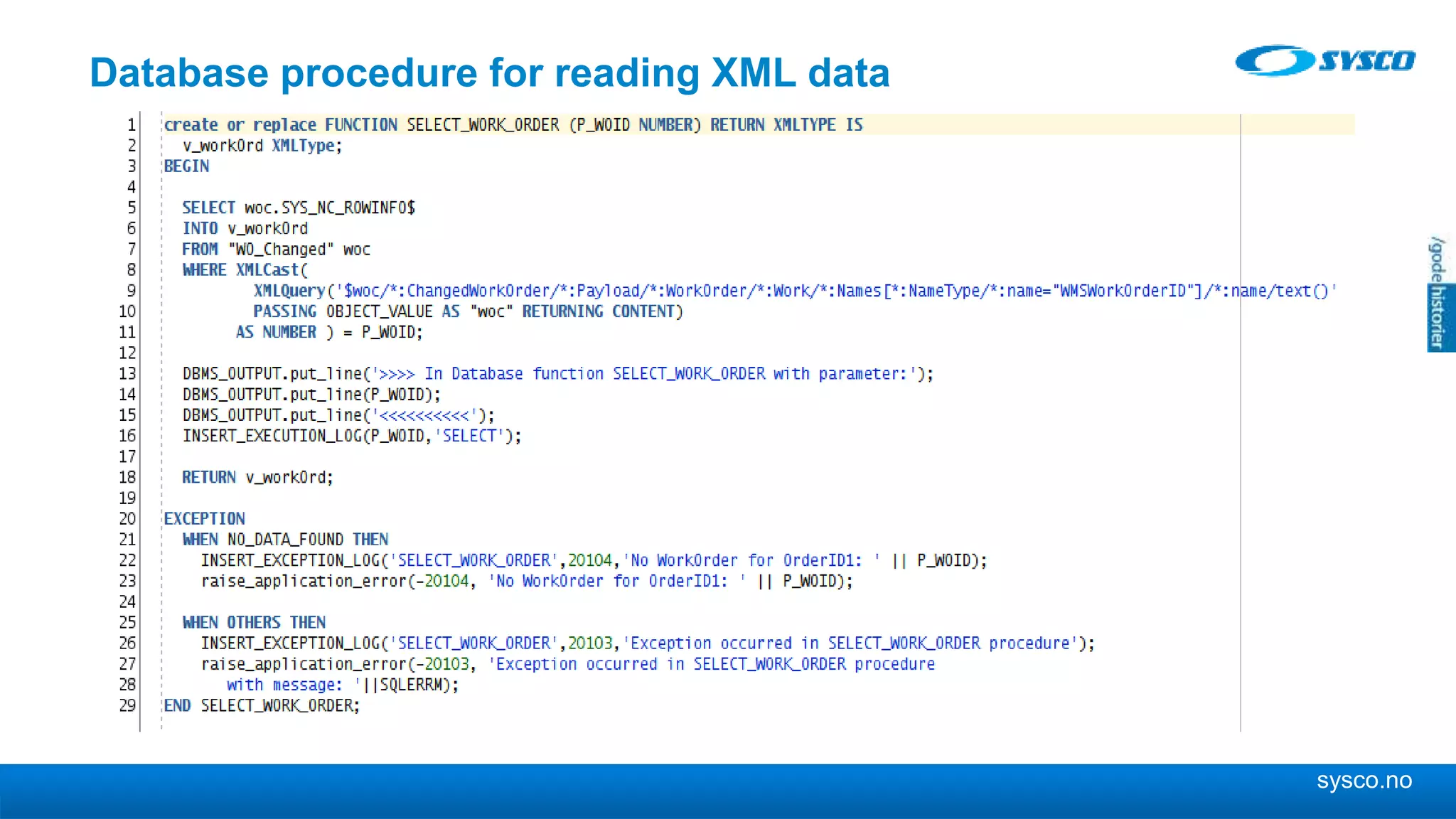 sysco.no Database procedure for reading XML data 