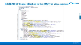 sysco.no
INSTEAD OF trigger attached to the XMLType View example
 