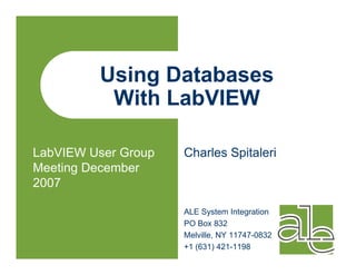 Ale Database Comprehensive Guide to Using Databases with LabVIEW for Data Management ...
