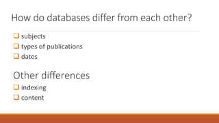 Databases Per Subject Using โdatabasesโ to find chemical information | PPTX