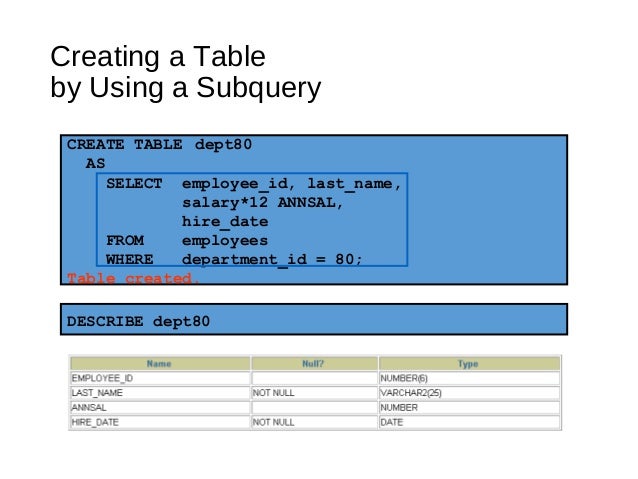 Using ddl statements to create and manage tables