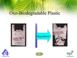 Oxo-Biodegradable Plastic



             Degradation
 