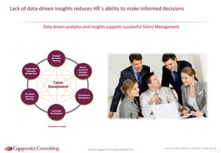 Lack of data-driven insights reduces HR´s ability to make informed decisions
Data-driven analytics and insights supports successful Talent Management

Source: Capgemini Consulting analysis 2013

Copyright © 2014 Capgemini Consulting. All rights reserved.

7

 