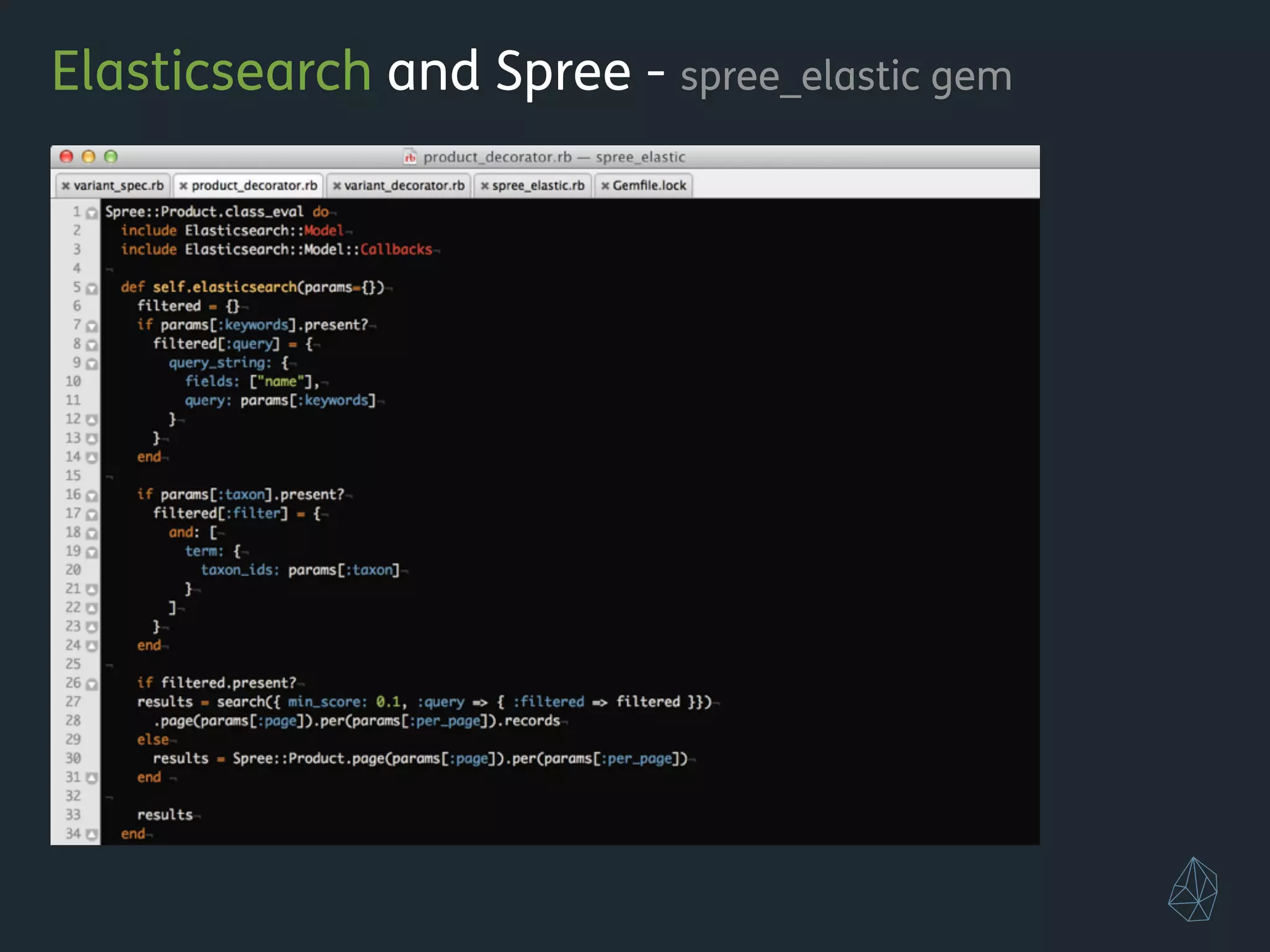 Elasticsearch and Spree - spree_elastic gem
 