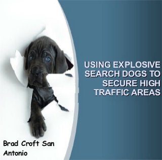 USING EXPLOSIVEUSING EXPLOSIVE
SEARCH DOGS TOSEARCH DOGS TO
SECURE HIGHSECURE HIGH
TRAFFIC AREASTRAFFIC AREAS
Brad Croft San
Antonio
 