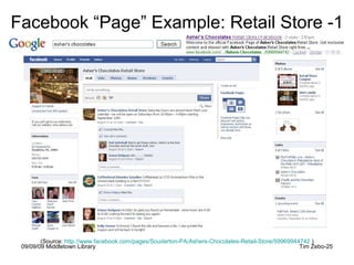 Facebook “Page” Example: Retail Store -1 (Source:  http://www.facebook.com/pages/Souderton-PA/Ashers-Chocolates-Retail-Sto...