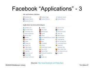 Facebook “Applications” - 3 (Sources:  http://www.facebook.com/help.php  ) 