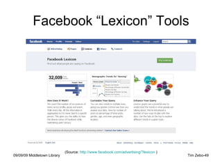 Facebook “Lexicon” Tools (Source:  http://www.facebook.com/advertising/?lexicon  ) 