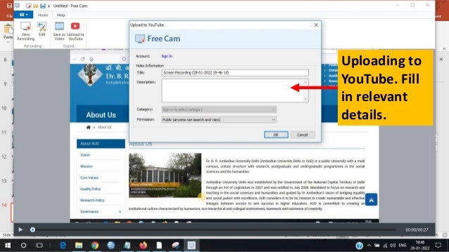 Uploading to
YouTube. Fill
in relevant
details.
 