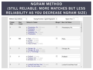 NGRAM METHOD
 (STILL RELIABLE: MORE MATCHES BUT LESS
RELIABILIT Y AS YOU DECREASE NGRAM SIZE)
 