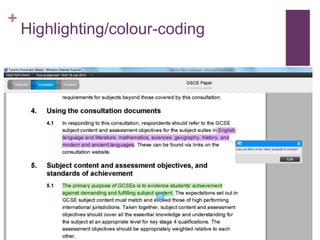 +
Highlighting/colour-coding
 