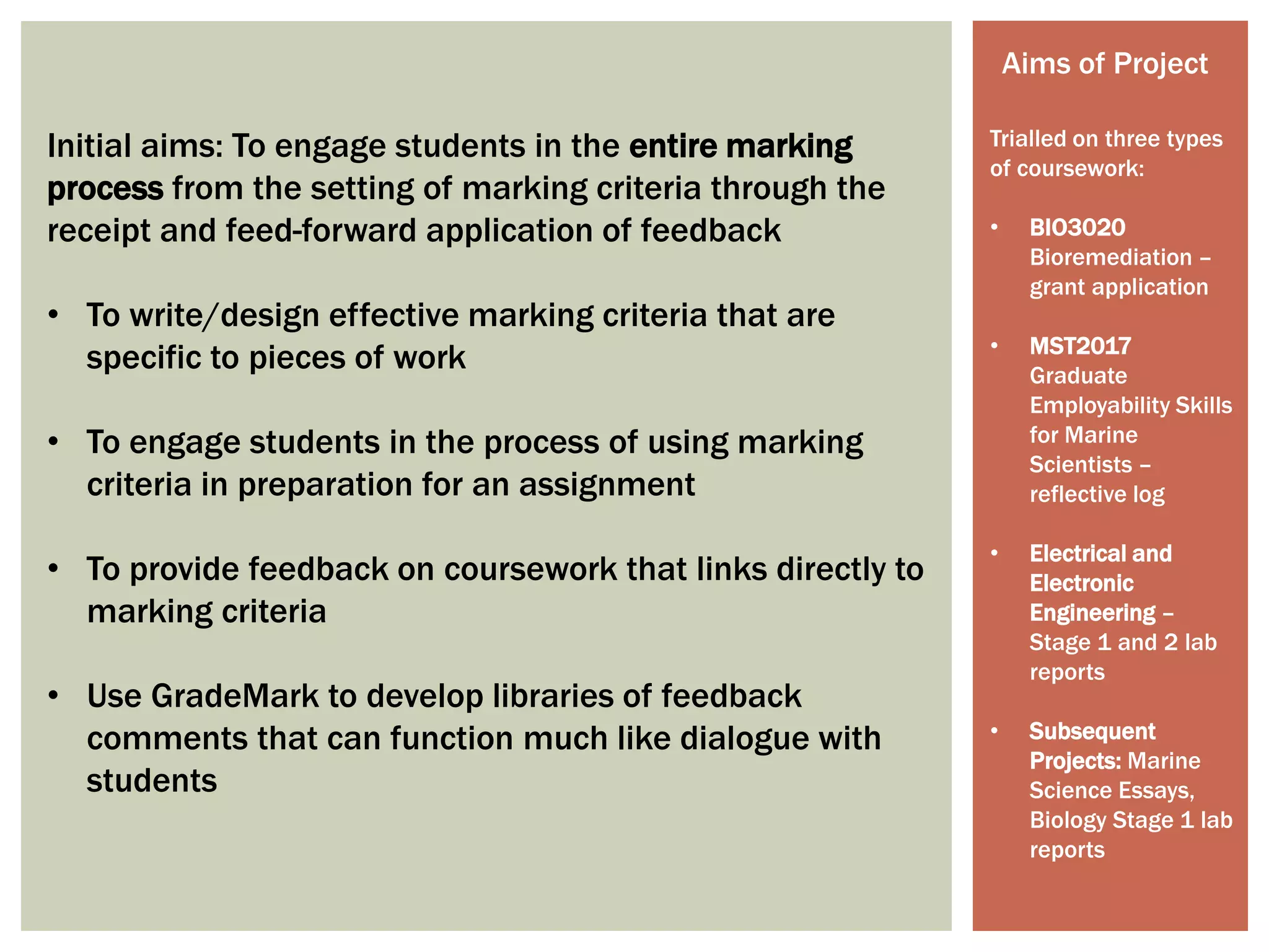 Using GradeMark to improve feedback and involve students in the marking ...