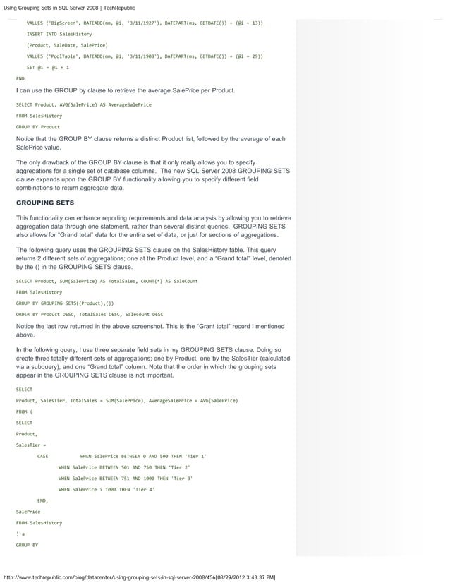 Using grouping sets in sql server 2008 tech republic pdf