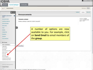 A number of options are now
available to you. For example, click
on Send Email to email members of
the group.
 