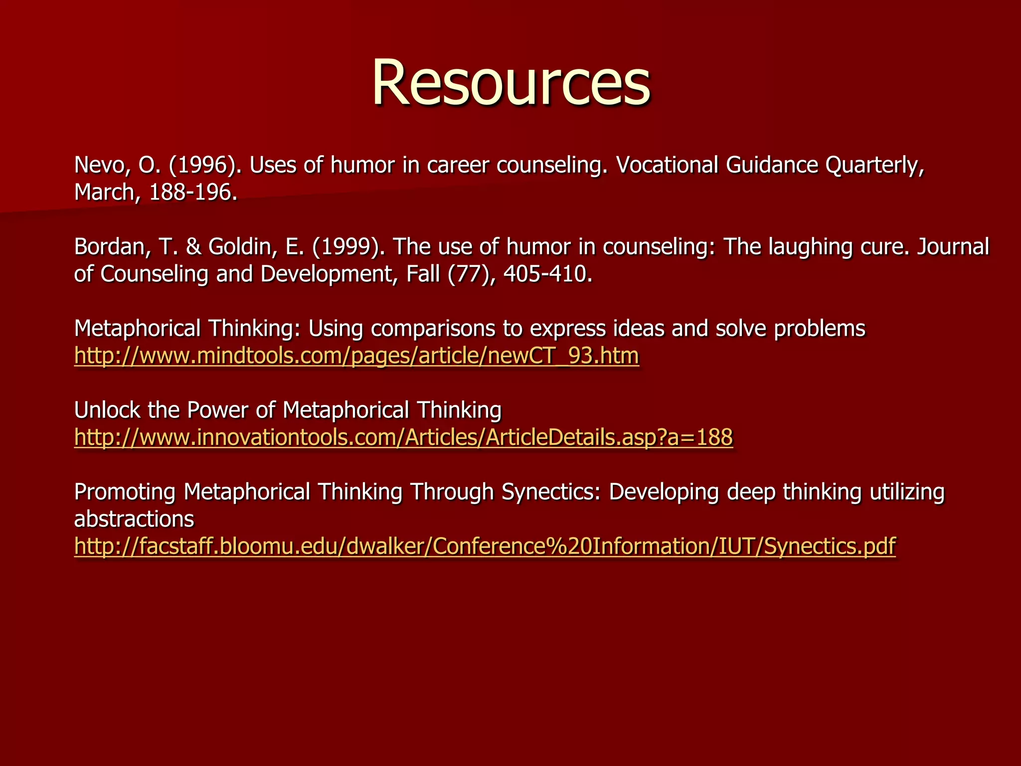 ExamplesSoftware Development at Microsoft:Microsoft builds its software in conditions of considerable security. The software developers are large groups of skilled professionals who are kept separate from other employees under the authority of a senior project manager. HERE IS WHAT THEY ACTUALLY SAID…Microsoft…(builds its) software like cathedrals, in that a cloistered team of software developers work…much as medieval cathedrals were built by vast armies of craftsmen under the authority of a bishop or high cleric. WHAT NEW IMAGERY WAS CREATED IN THE ACTUAL STATEMENT?Images:				Messages:		Cathedral				More Physical		Cloister				More Visual		Armies				More Romantic		Craftsmen			Less Bald