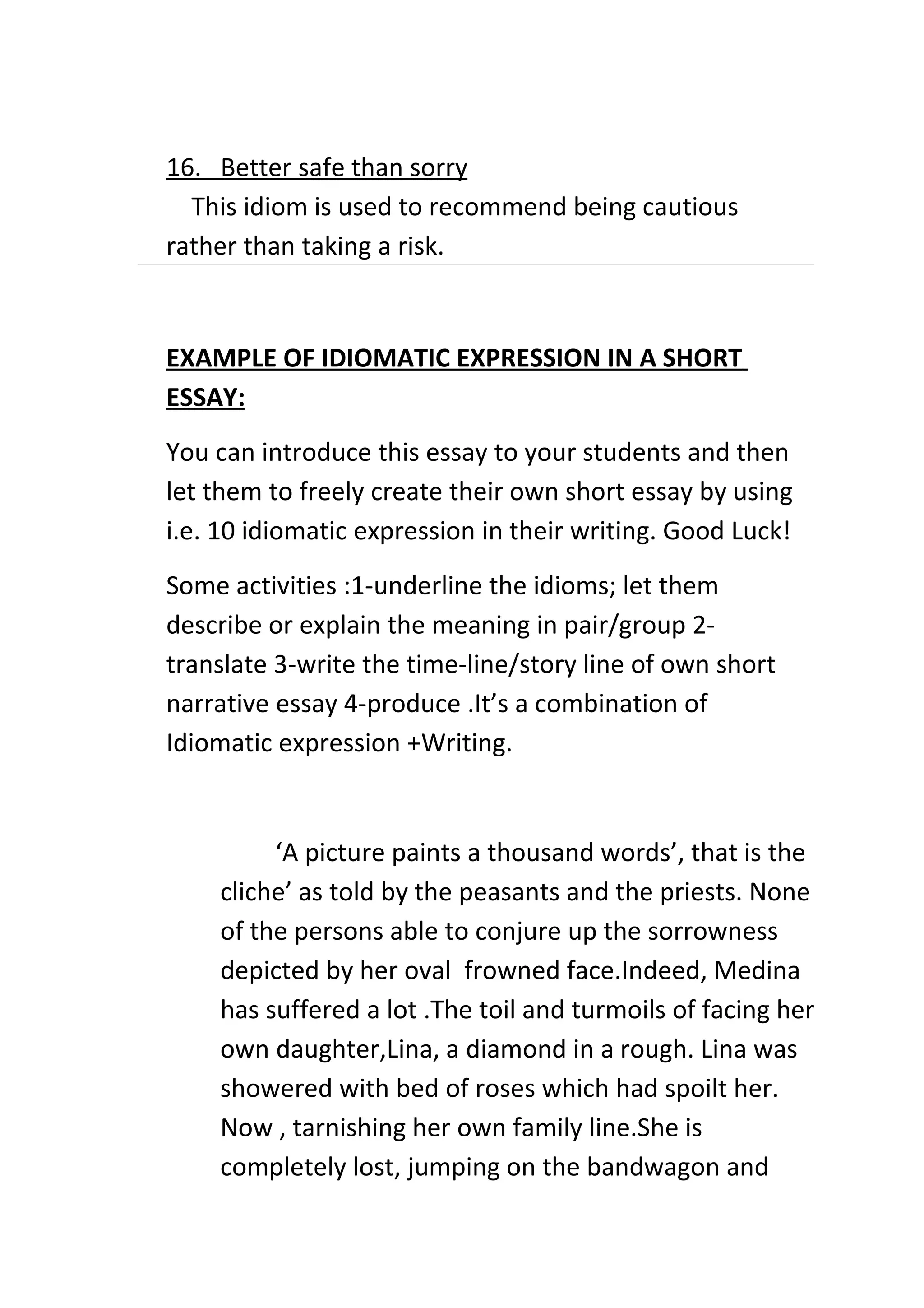 Using idioms in essay writings