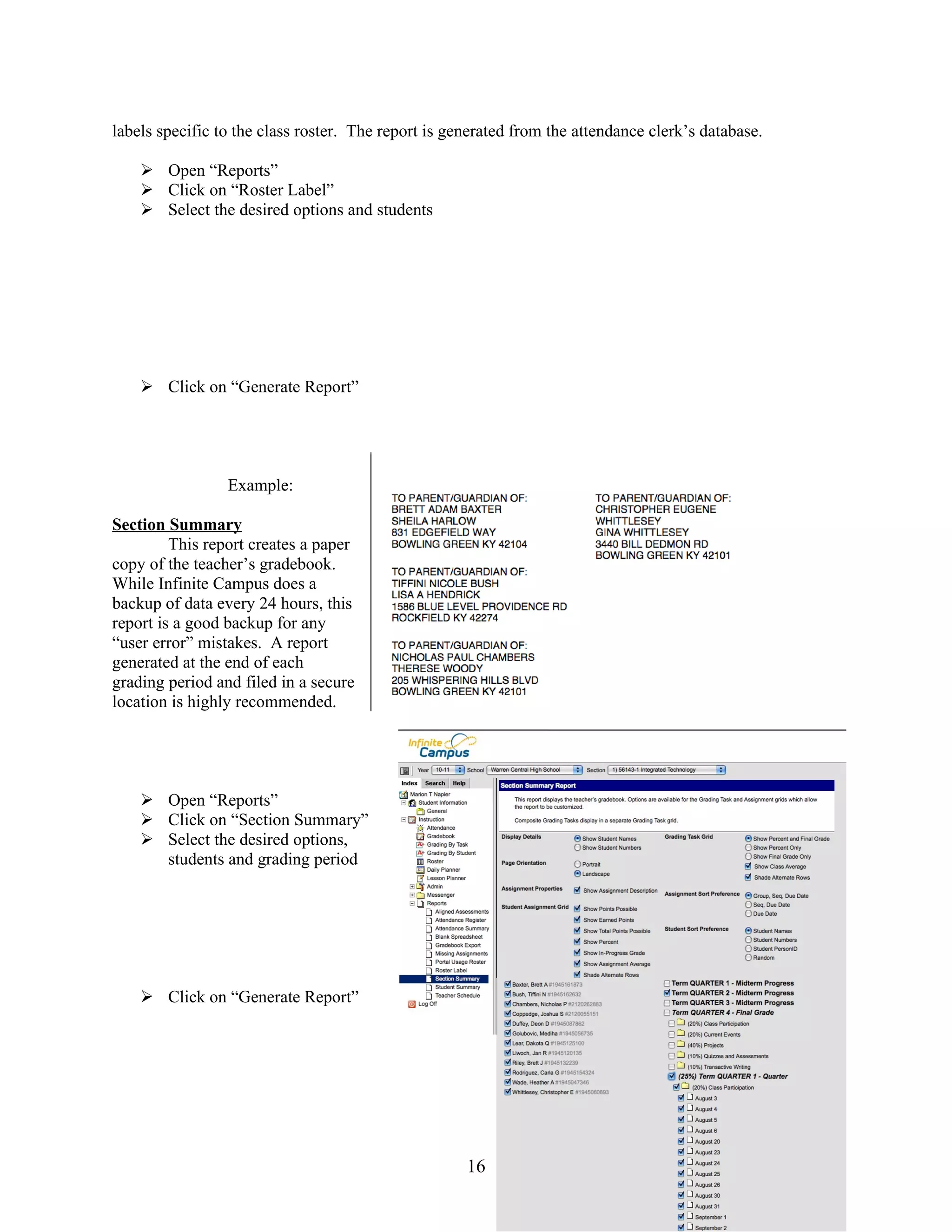 Using infinite campus | DOC