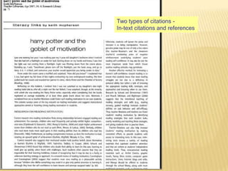 Two types of citations In-text citations and references

 
