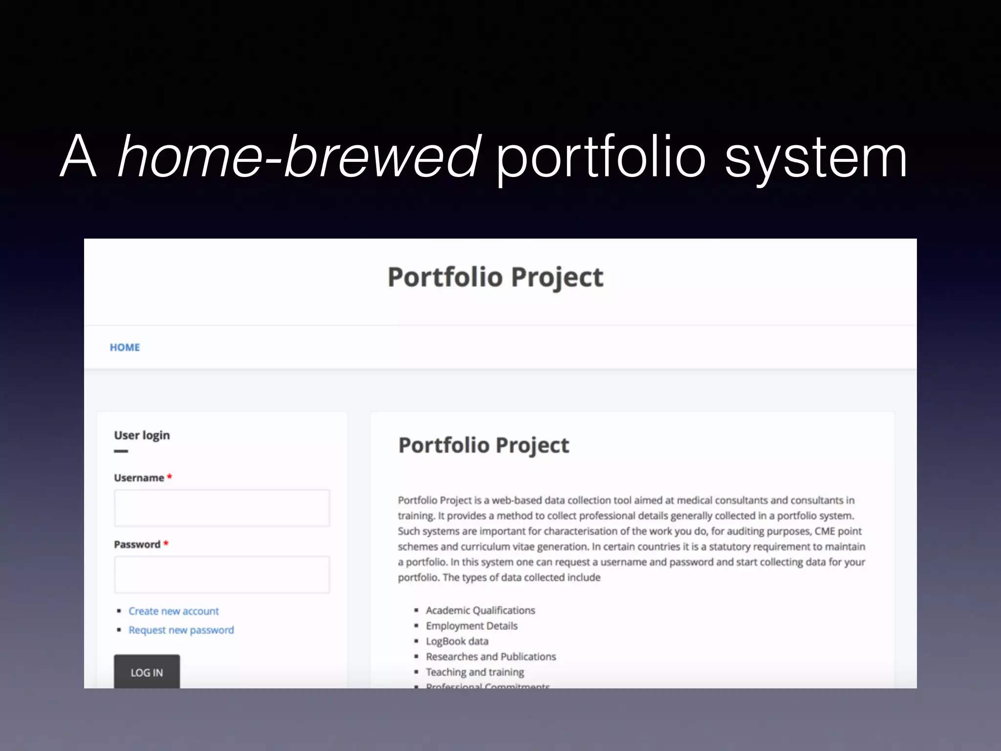 A home-brewed portfolio system
 