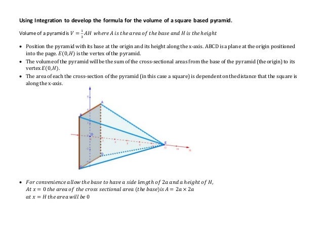How to find the surface area of a solid figure > mishkanet.com Volume of a square based pyramid by Integration