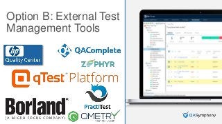 INSERT PHOTO ON TOP
Option B: External Test
Management Tools
 
